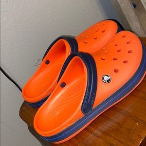 orange and blue crocs